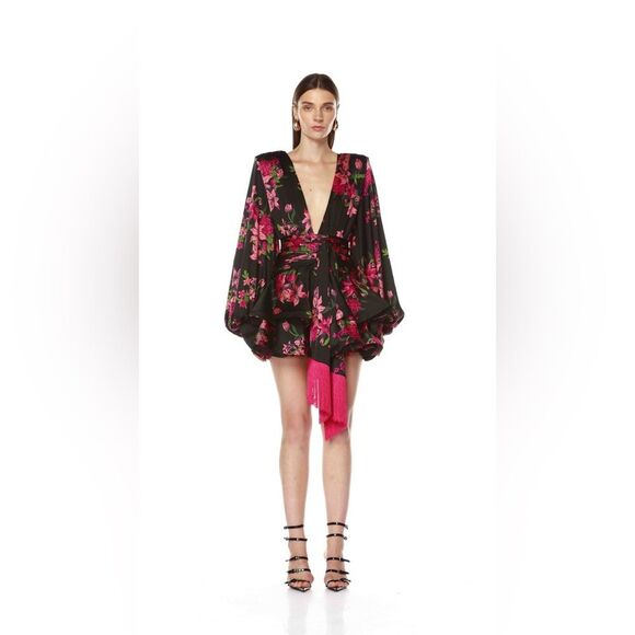 NEW Bronx and Banco Bedouin Lily Minidress Floral Black and Pink - Picture 7 of 16